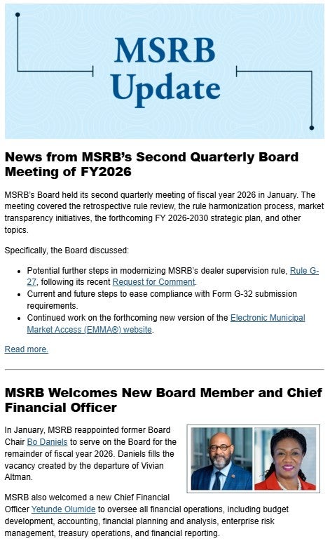 MSRB Update Newsletter Winter 2026 