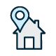 Icon of a house with a digital map pin over it
